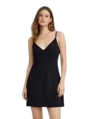 Sandro Black Viscose Slip Dress Minimalist V Neck Mini Size 40/8